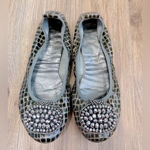 MIU MIU women ballet flats Size 6.5 Europe 37 SILVER leather EUC